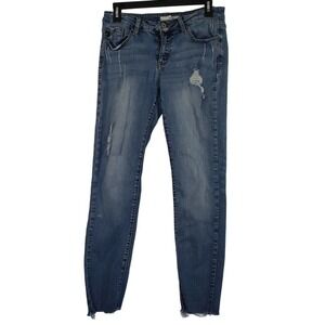 KanCan Womens Size 29 Blue Distressed Denim Jeans‎ Ripped Raw Hem Skinny Stretch